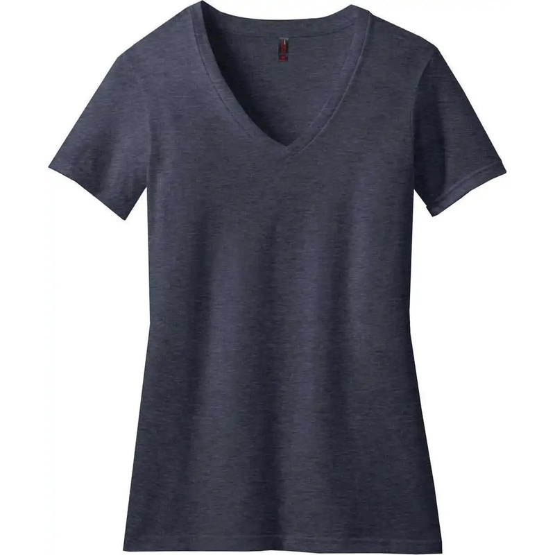 District DM1190L Women’S Perfect Blend Cvc V-Neck Tee – Heather Navy