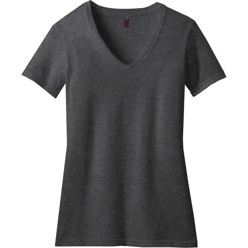 District DM1190L Women’S Perfect Blend Cvc V-Neck Tee – Heathered Charcoal