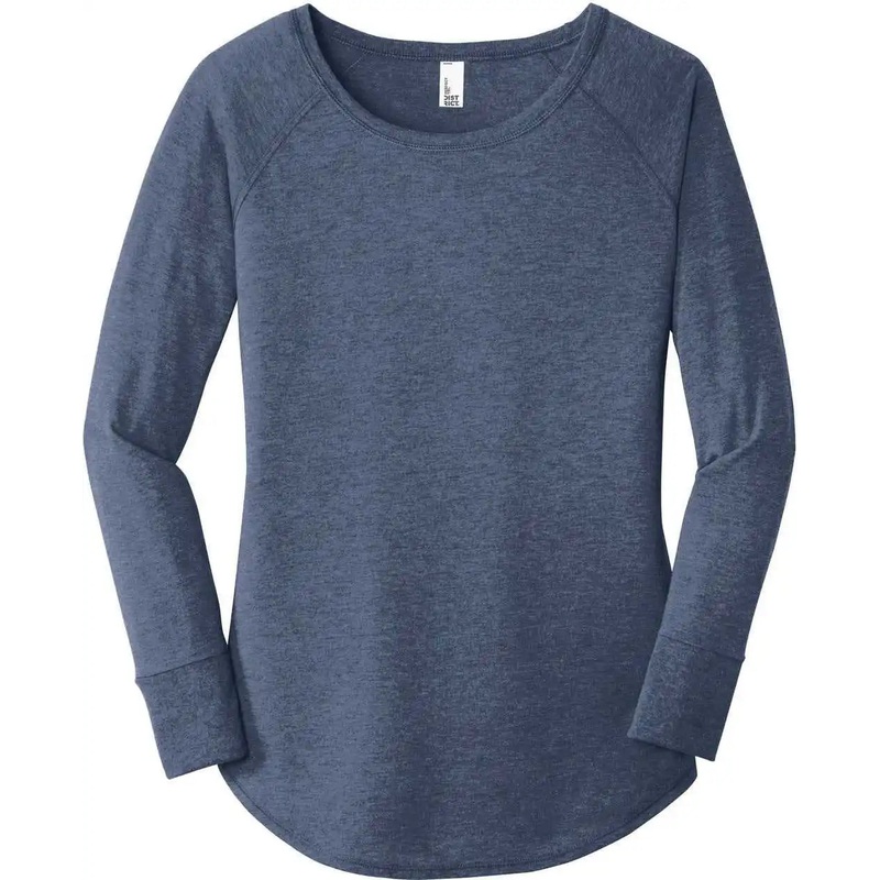District DT132L Women’S Perfect Tri Long Sleeve Tunic Tee – Navy Frost