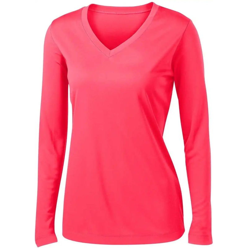 Sport-Tek LST353LS Women’S Long Sleeve Posicharge Competitor V-Neck Tee – Hot Coral