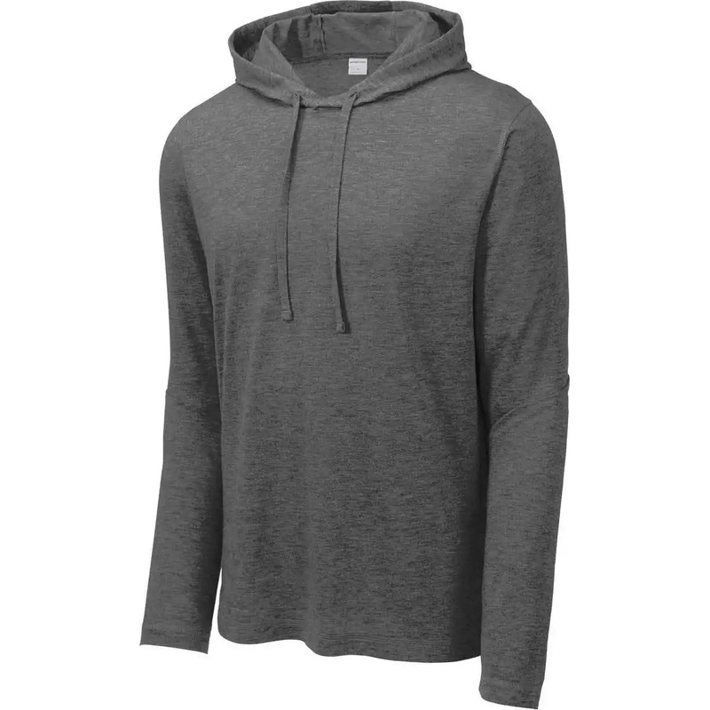 Sport-Tek ST406 Posicharge Tri-Blend Wicking Long Sleeve Hoodie – Dark Grey Heather