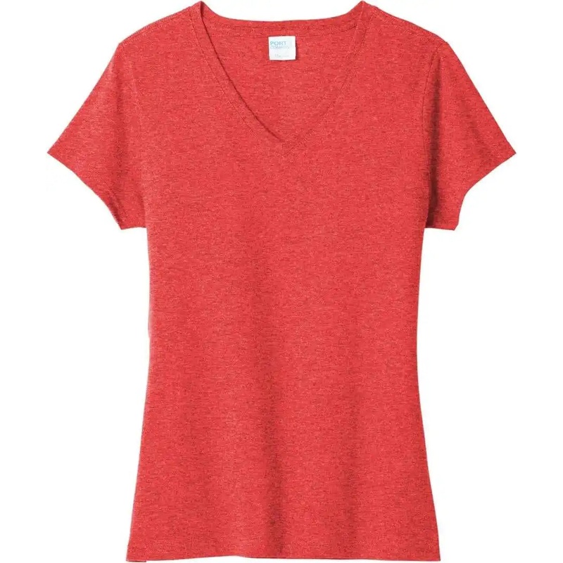Port & Company LPC330V Women’S Tri-Blend V-Neck Tee – Bright Red Heather