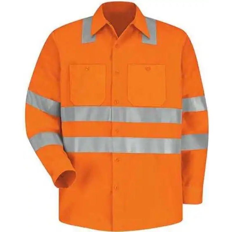 Red Kap SS14HV High Visibility Safety Long Sleeve Work Shirt – OF-Fluorescent Orange