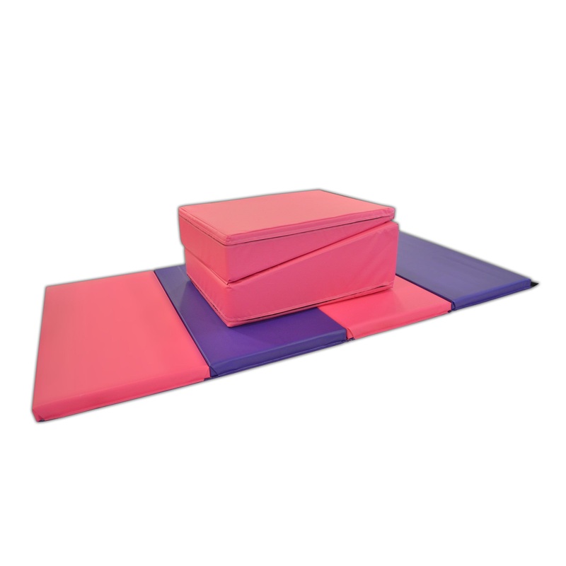 4′ x 8′ x 2 Pink Purple gymnastics Folding Mat and Pink Incline Combo