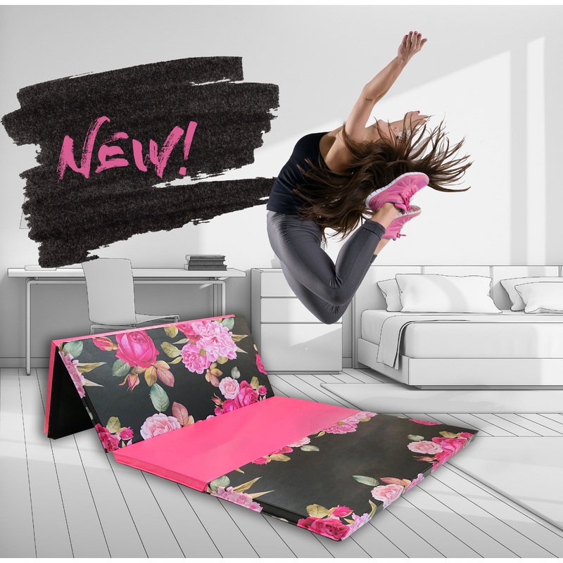 Black and Pink Peony 4′ x 8′ Folding Gymnastics Mat