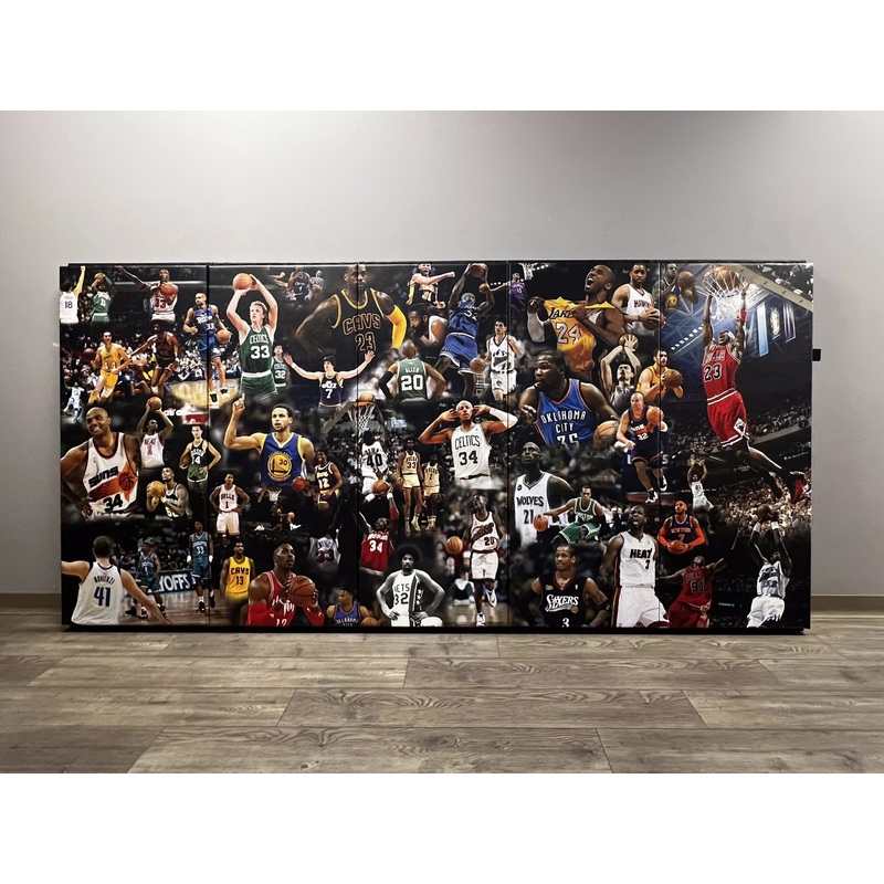 QUICK SHIP Digitally Printed 5′ tall x 10′ wide Wood Backed Wall padding – Basketball Icons