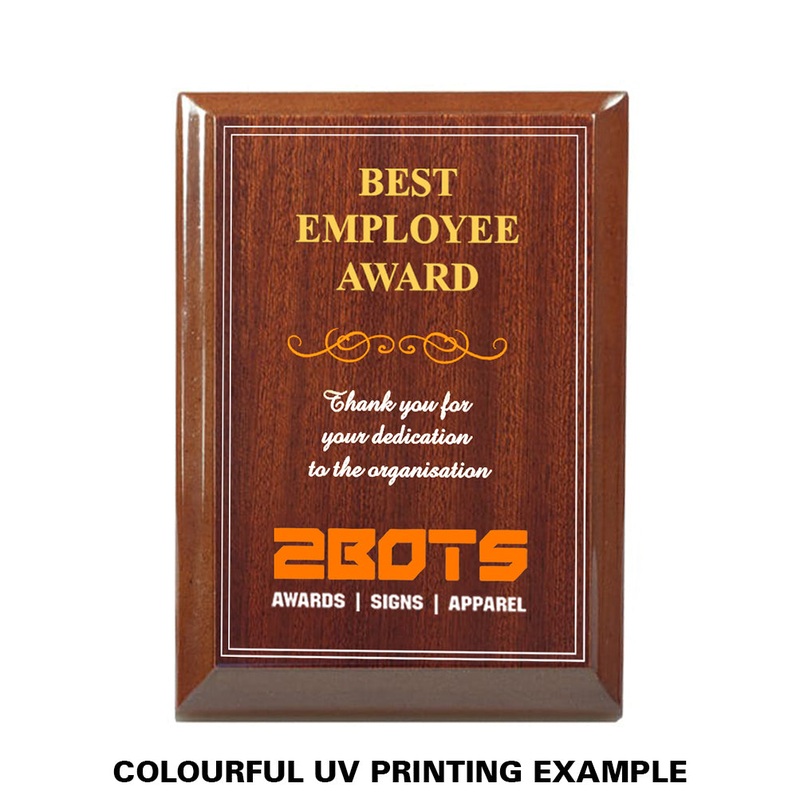 WALNUT PLAQUE – 2 SIZES|A5 150MM x 210MM x 15MM $69|A4 227MM x 305MM x 15MM $99|PORTRAIT|LANDSCAPE|PRINTED GOLD PLAQUE|PRINTED SILVER PLAQUE|DIRECT UV PRINT IN COLOUR + $20