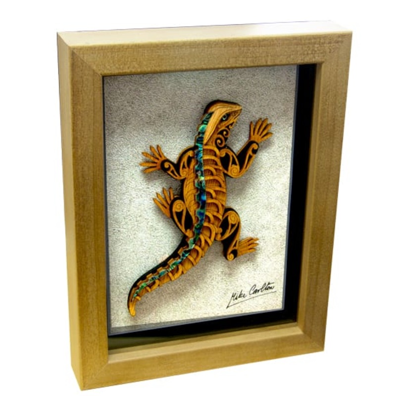 FRAMED TUATARA|L – 222MM $145.00|NONE|PRINTED SILVER PLAQUE + $28.00|PRINTED GOLD PLAQUE + $28.00