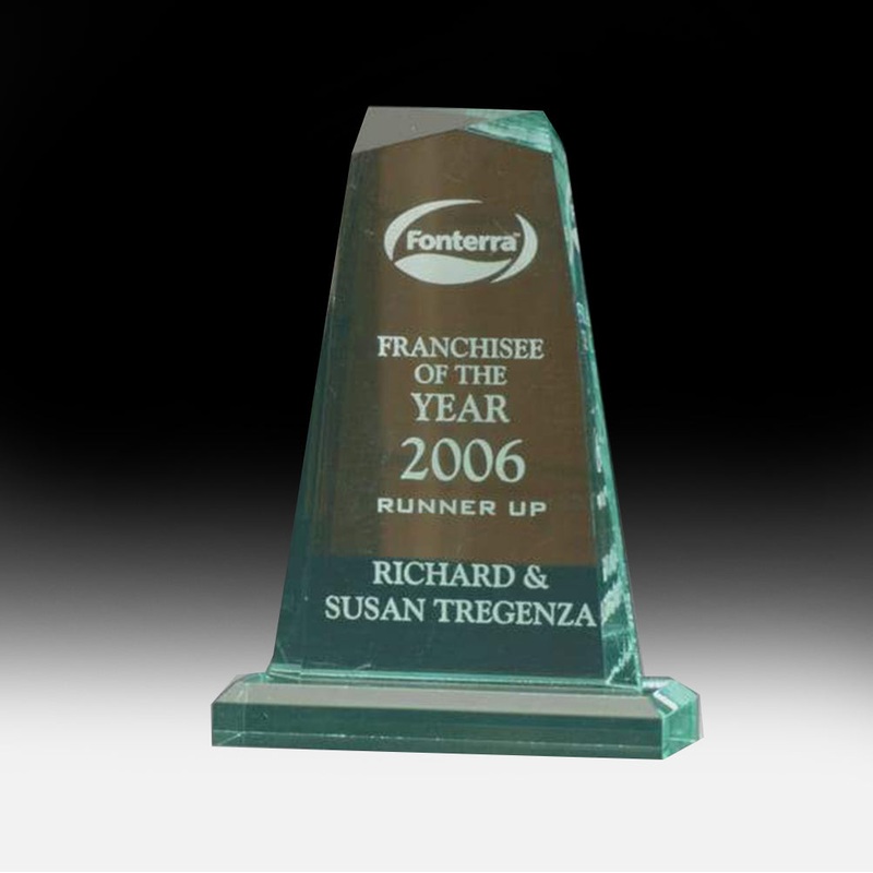 JADE TOWER AWARD|S – 178MM $75.00|M – 228MM $90.00|L – 276MM $110.00|ARTWORK $10|LASER $40|UV PRINT IN COLOUR $45