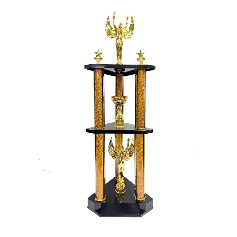 SL003 -THREE POST GOLD TROPHY DUAL LAYER