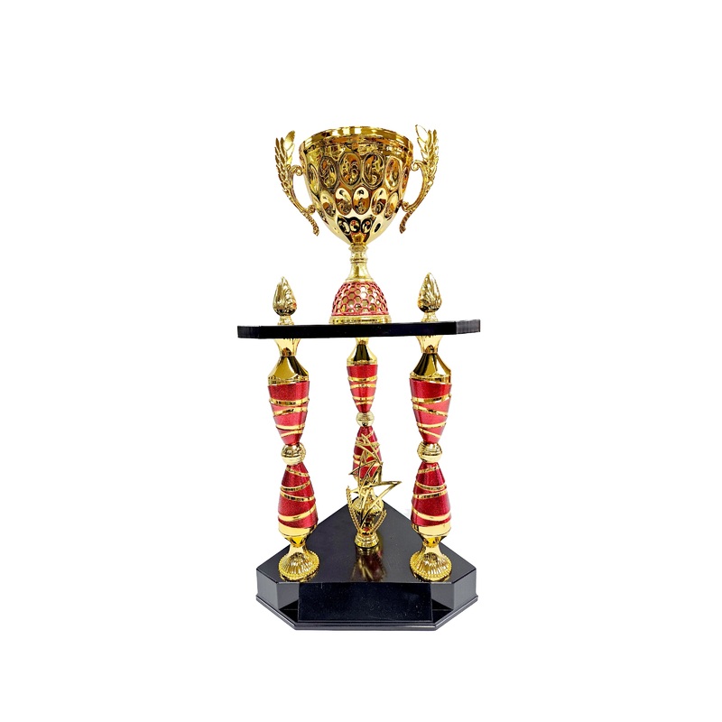 SL011 – 3 POST GOLDEN RED TROPHY   – FREE 50MM LOGO
