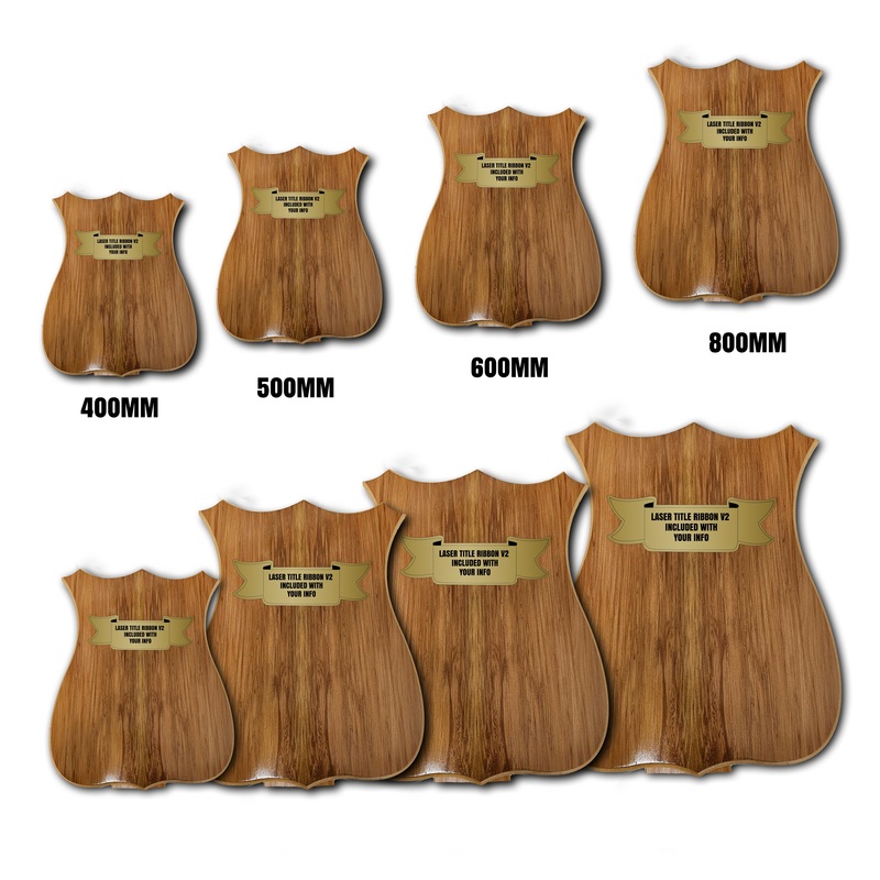 RIMU VENEER SHIELD TITLE RIBBON INCLUDED