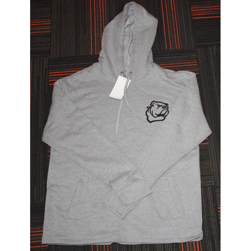 Open Bottom Heather Grey Hoodie w/ Bulldog Logo