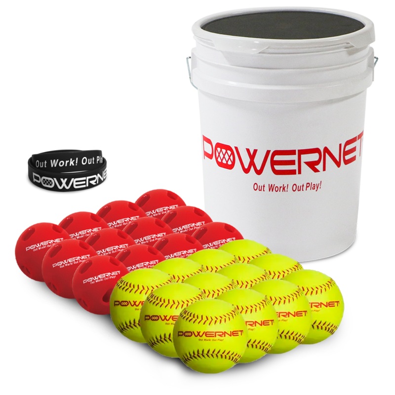 Ball Bucket, Crusher Ball & Regulation Softballs Bundle | (24 Balls Total)
