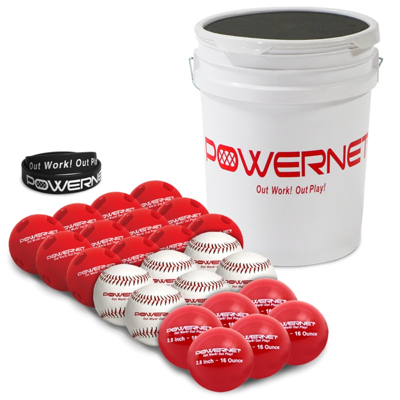 Ball Bucket, Crusher Balls, Baseballs, & 2.8 Weighted Balls | (24 Balls Total)