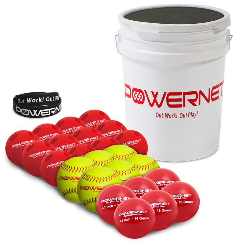 Ball Bucket Crusher Balls, Regulation Softballs & 3.2 Weighted Training Balls | (24 Balls Total)