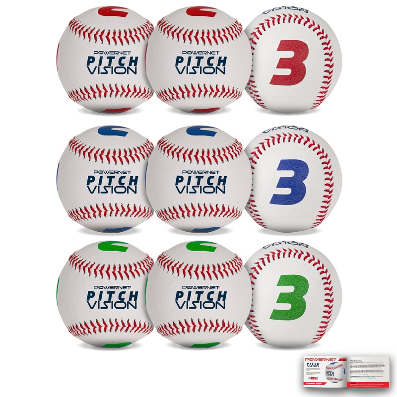 Pitch Vision Training Baseballs 3 OR 9 Pack | 4 Numbered Sides | Multicolored
