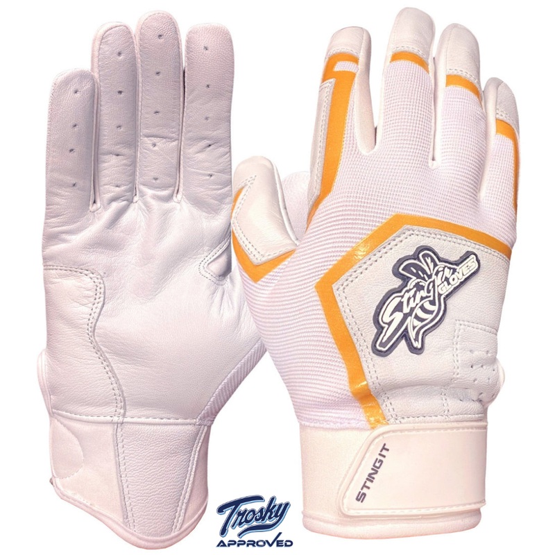 Sting Squad Batting Gloves – White & Gold