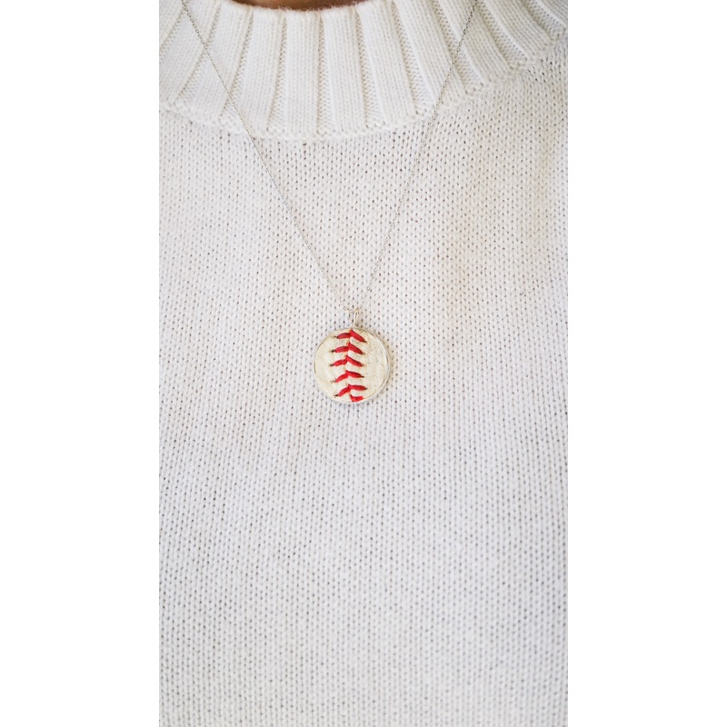 Baseball Seam Dainty Chain Pendant Necklace