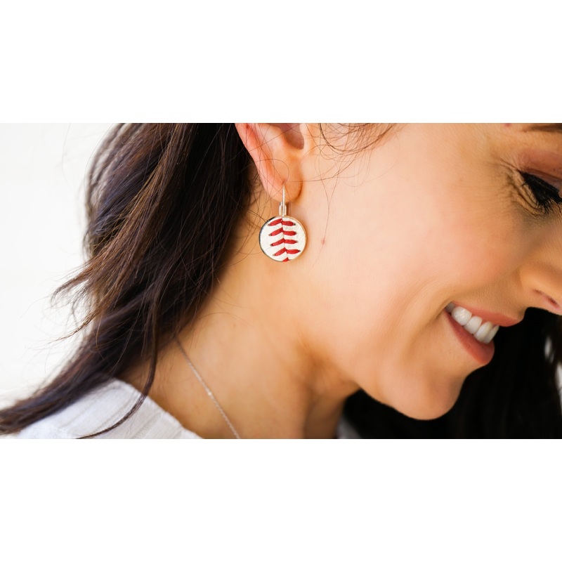 Baseball Seam Earrings|Silver (French Lever Back)