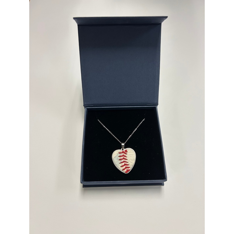 Baseball Seam Silver Heart Pendant Necklace