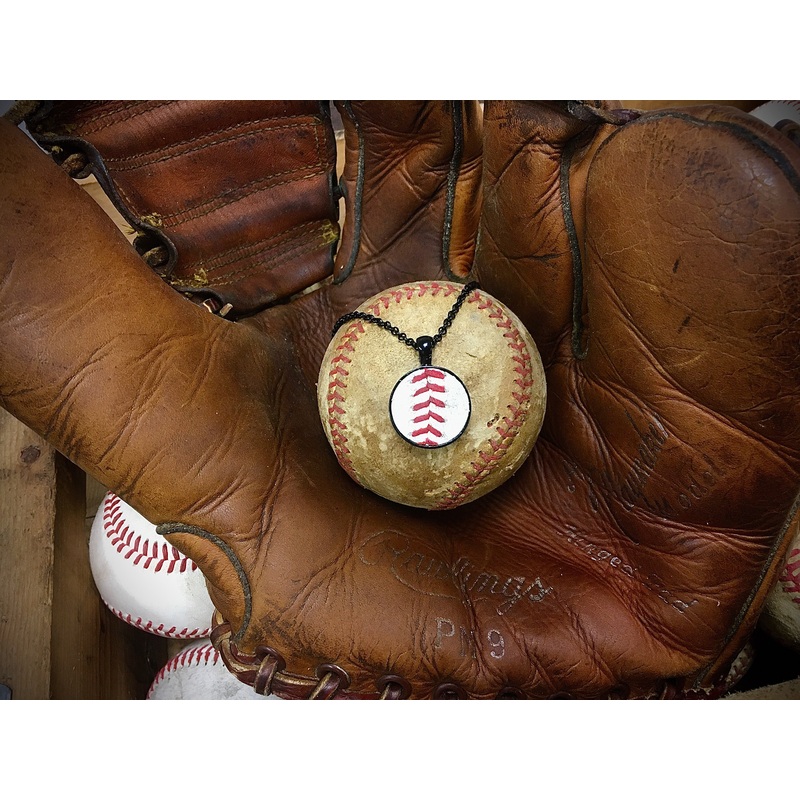 Jet Black Baseball Seam Pendant Necklace
