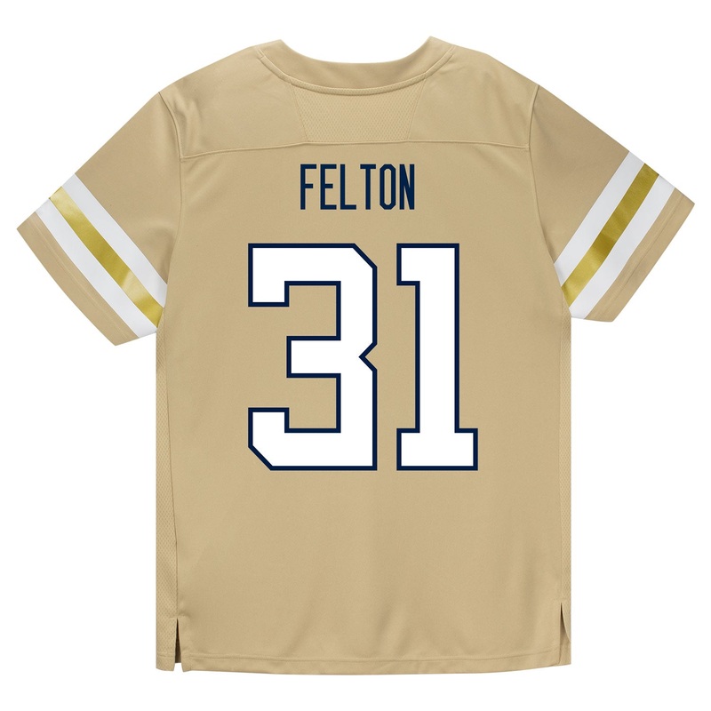 Georgia Tech Adidas Football Student Athlete #31 Fenix Felton Premier Gold Football Jersey