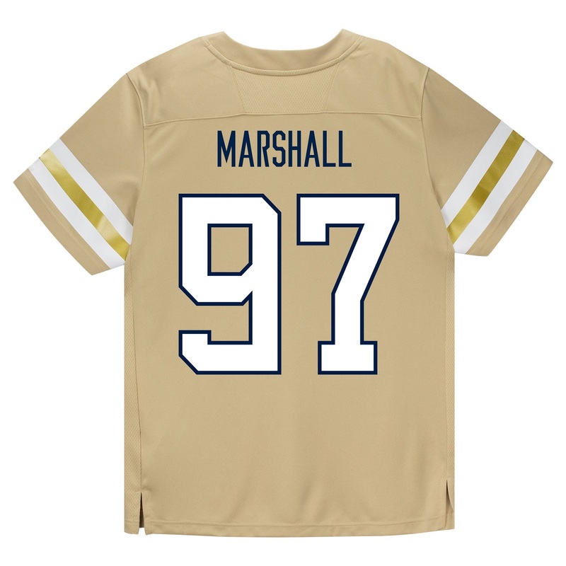 Georgia Tech Adidas Football Student Athlete #97 Landen Marshall Premier Gold Football Jersey