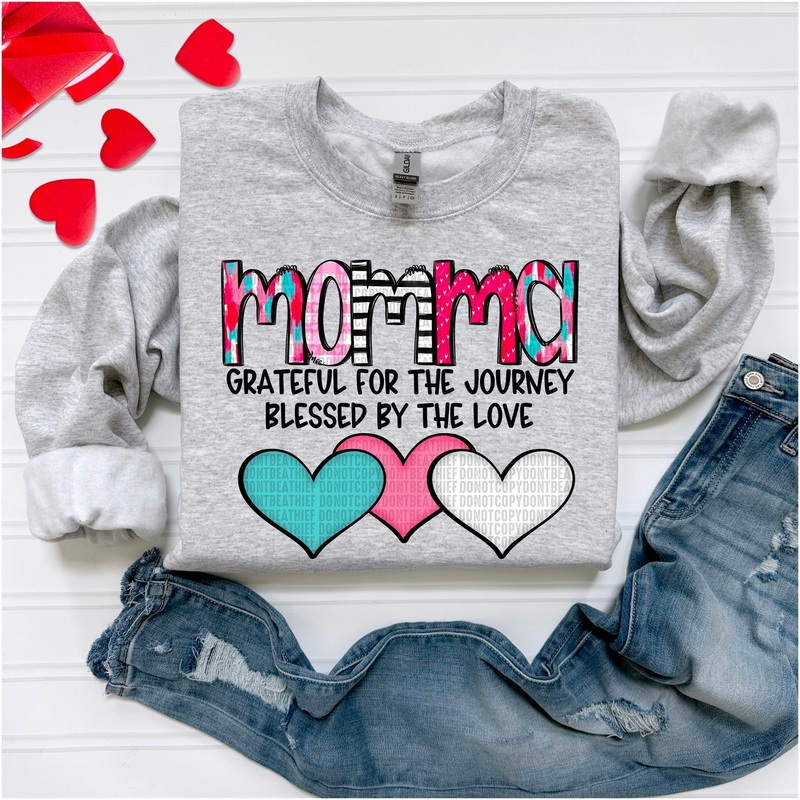 MOMMA BLESSED BY THE LOVE|Black|White|Hearts|No Hearts