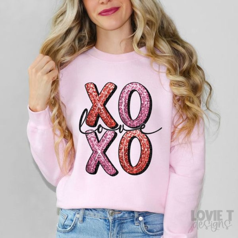 Xoxo Love In Faux Sequins|Pocket 3.5″-4″|Infant|Toddler|Youth 8.5|Adult 11″|Adult 12″