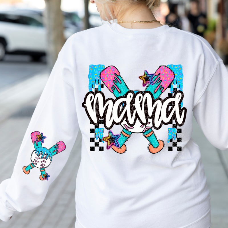 BASEBALL MAMA BATS DRIPPY|Sleeve Design|Infant|Toddler|Youth|Adult 11″|Adult 12″