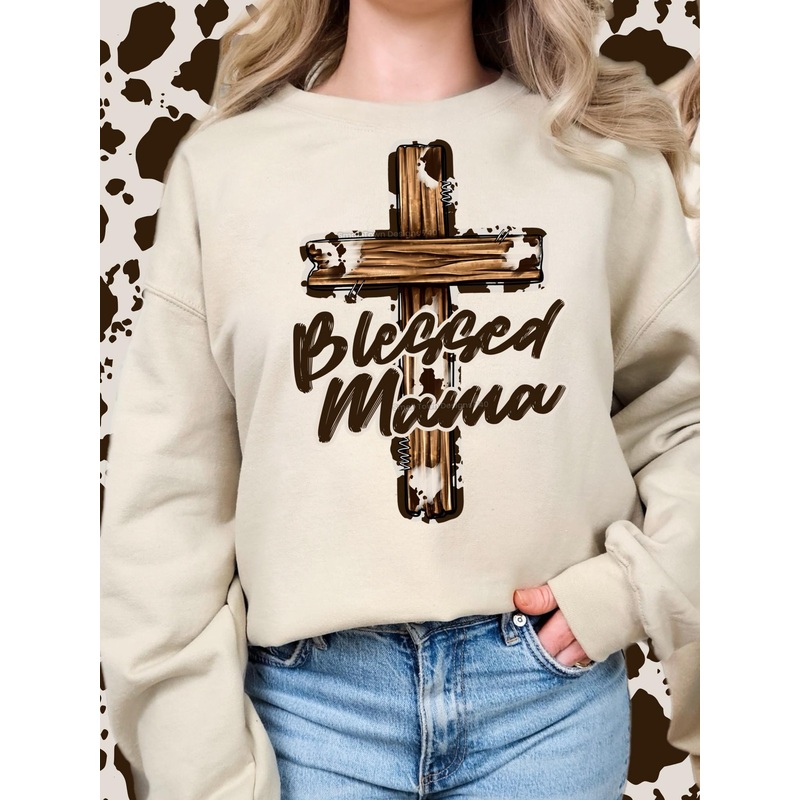 BLESSED FAMILY COW PRINT CROSS