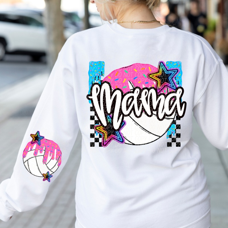 VOLLEYBALL MAMA DRIPPY|Sleeve Design|Infant|Toddler|Youth|Adult 11″|Adult 12″