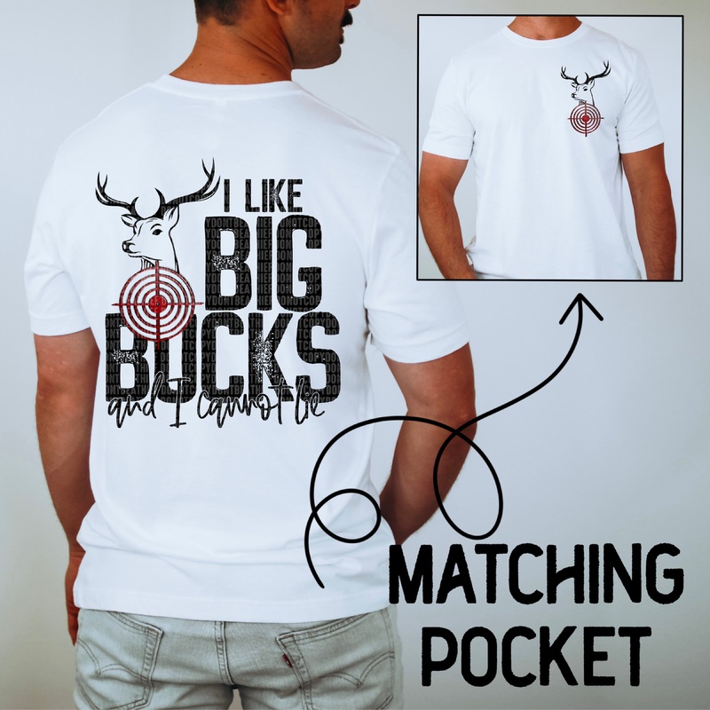 BIG BUCKS BACK|Pocket 4″|Infant 6″|Toddler 7″|Youth 8.5″|Adult 11″|Adult 12″