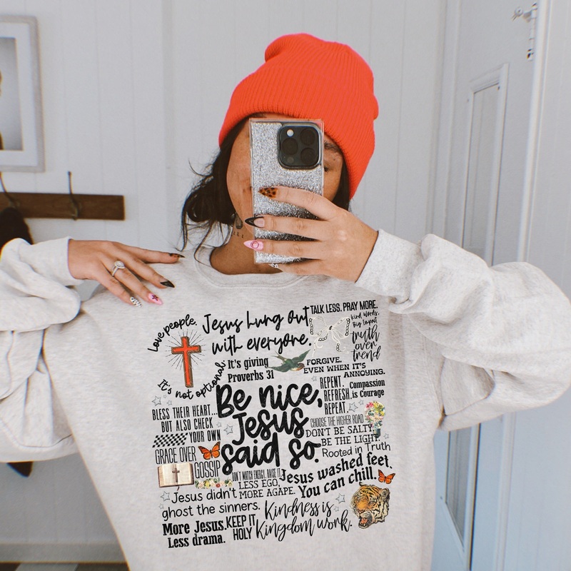 BE NICE, JESUS SAID SO|Pocket 4″|Infant 6″|Toddler 7″|Youth 8.5″|Adult 11″|Adult 12″