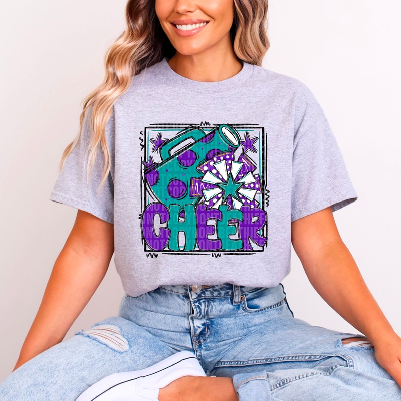 TEAL PURPLE CHEER WITH FRAME|Pocket 4″|Infant 6″|Toddler 7″|Youth 8.5″|Adult 11″|Adult 12″