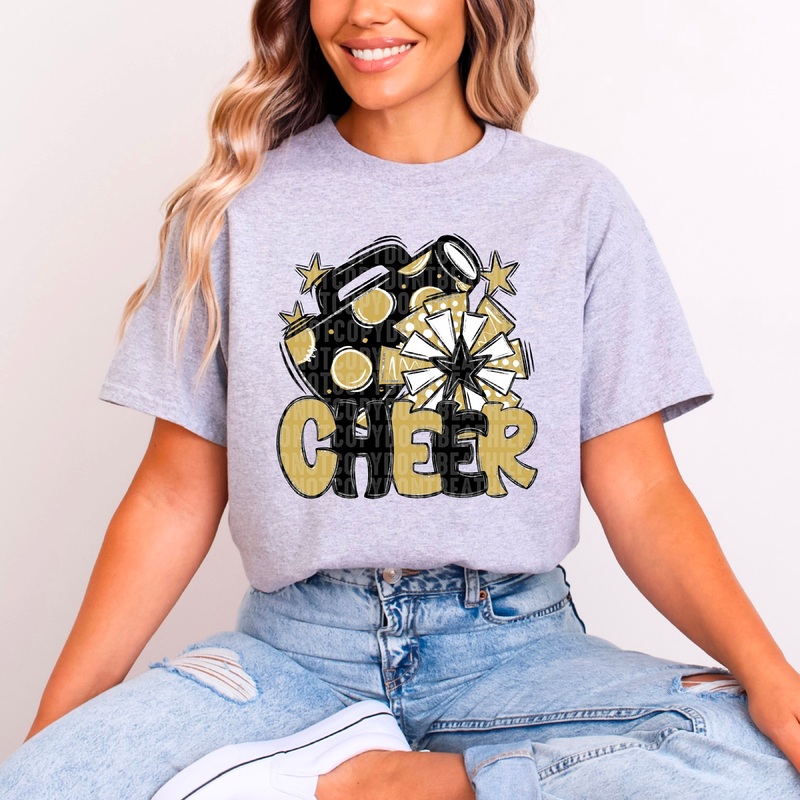 BLACK AND VEGAS GOLD CHEER|Pocket 4″|Infant 6″|Toddler 7″|Youth 8.5″|Adult 11″|Adult 12″