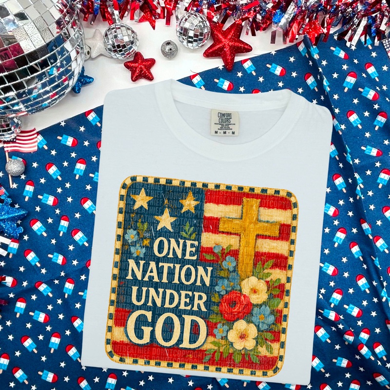 ONE NATION UNDER GOD|Pocket 4″|Infant 6″|Toddler 7″|Youth 8.5″|Adult 11″|Adult 12″
