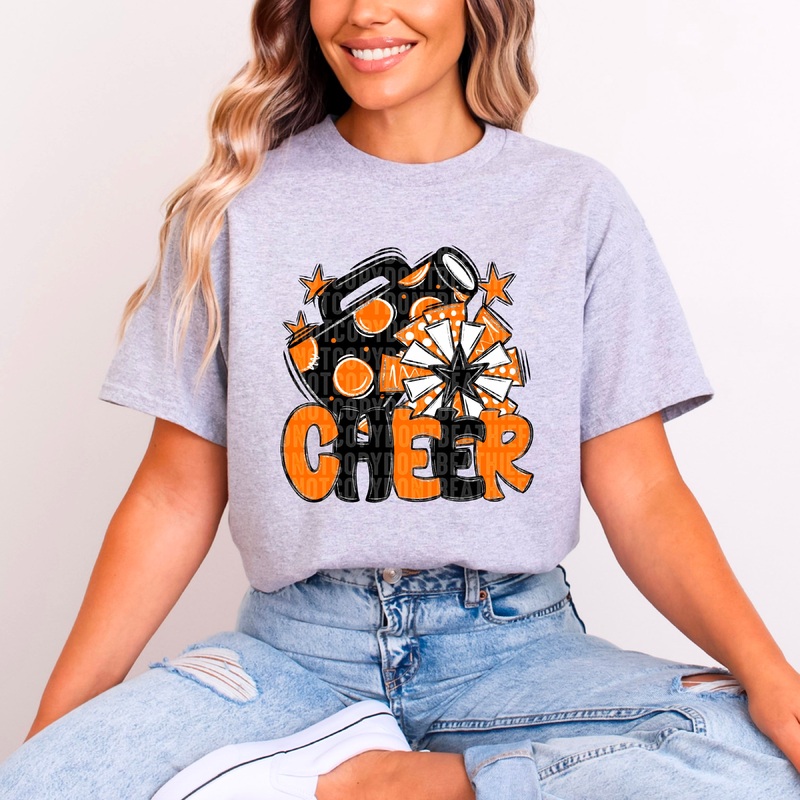 ORANGE BLACK CHEER|Pocket 4″|Infant 6″|Toddler 7″|Youth 8.5″|Adult 11″|Adult 12″