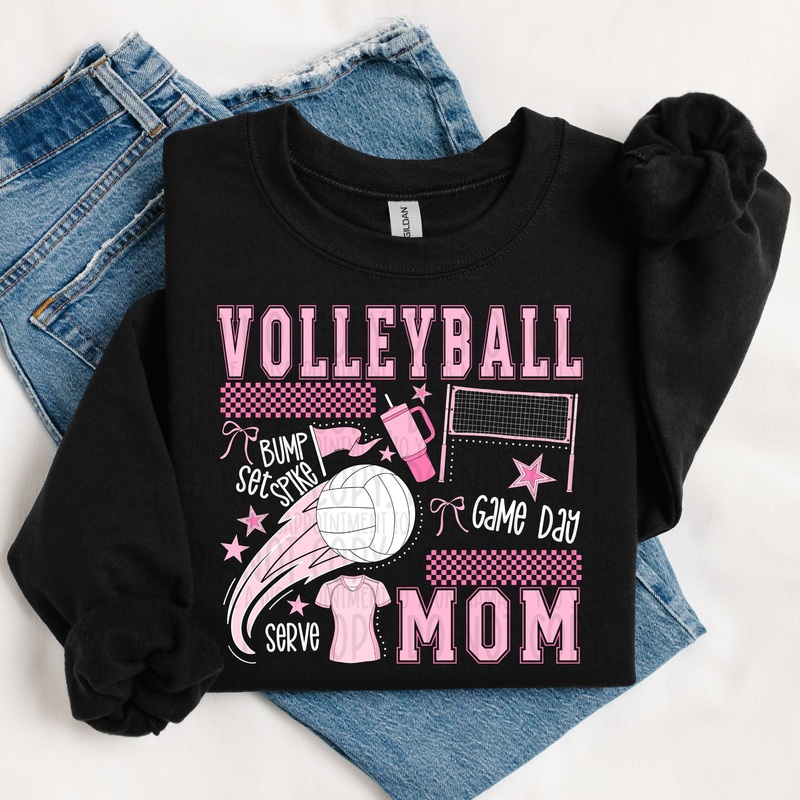VOLLEYBALL MOM WHITE|Pocket 4″|Infant 6″|Toddler 7″|Youth 8.5″|Adult 11″|Adult 12″