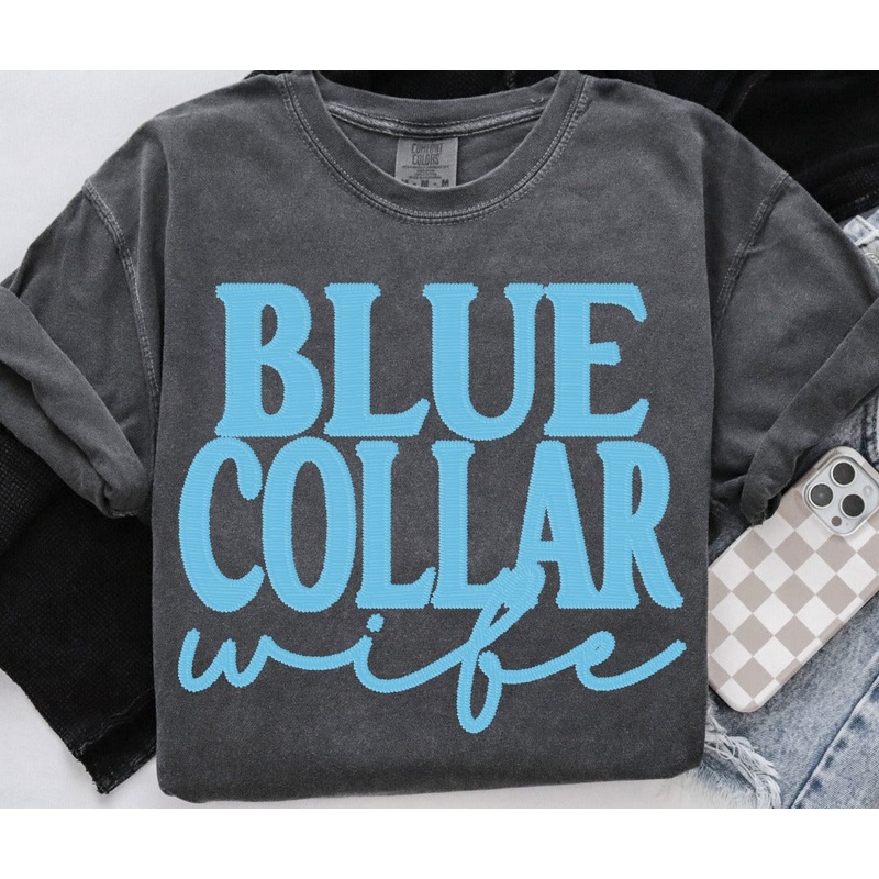 BLUE COLLAR WIFE AQUA|Pocket 4″|Infant 6″|Toddler 7″|Youth 8.5″|Adult 11″|Adult 12″