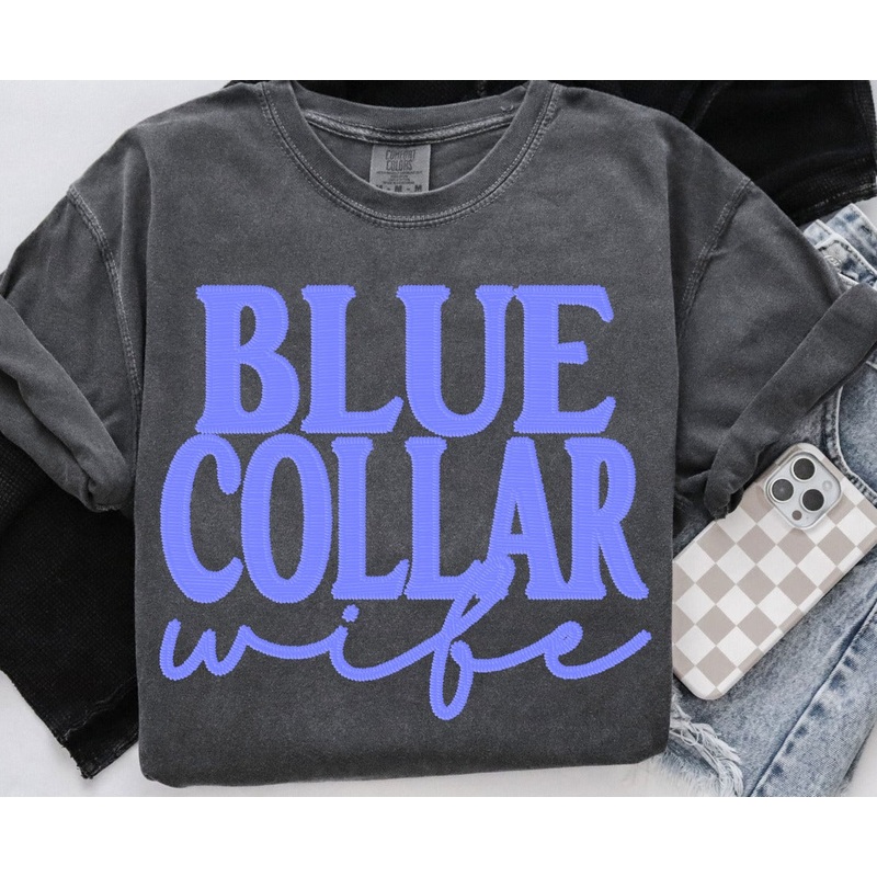 BLUE COLLAR WIFE PURPLE|Pocket 4″|Infant 6″|Toddler 7″|Youth 8.5″|Adult 11″|Adult 12″