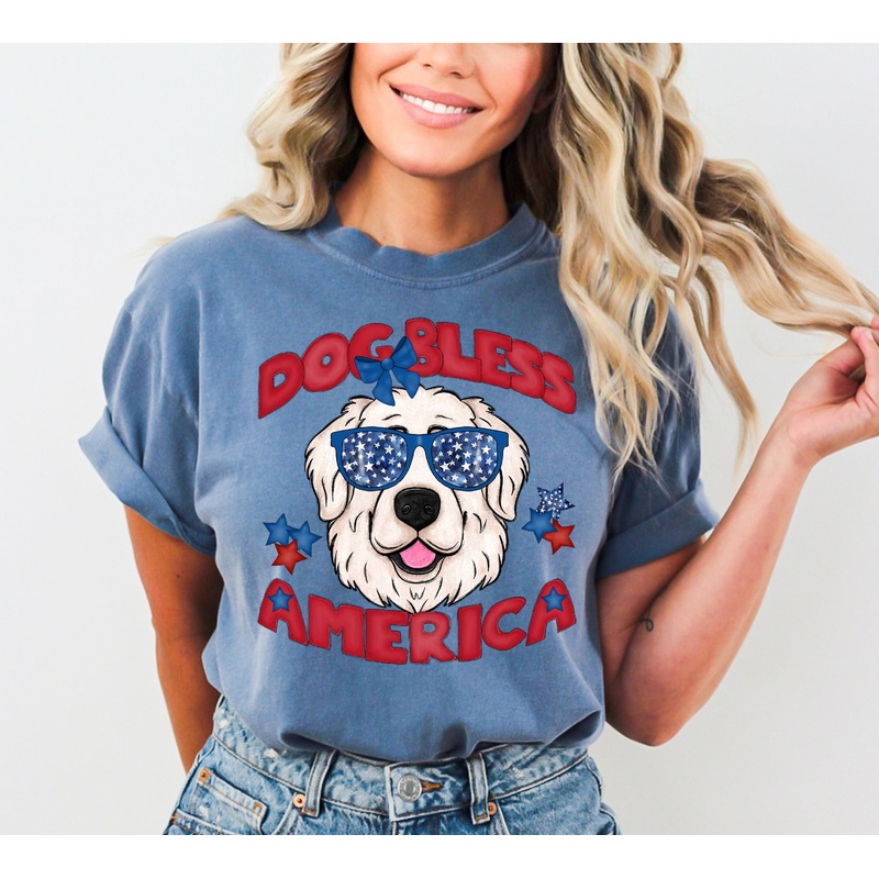 DOG BLESS AMERICA GREAT PYRENEESE