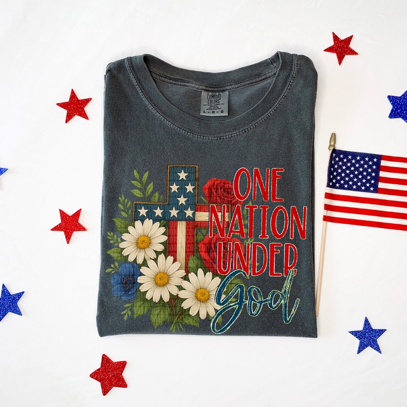 ONE NATION UNDER GOD FLORAL CROSS RED