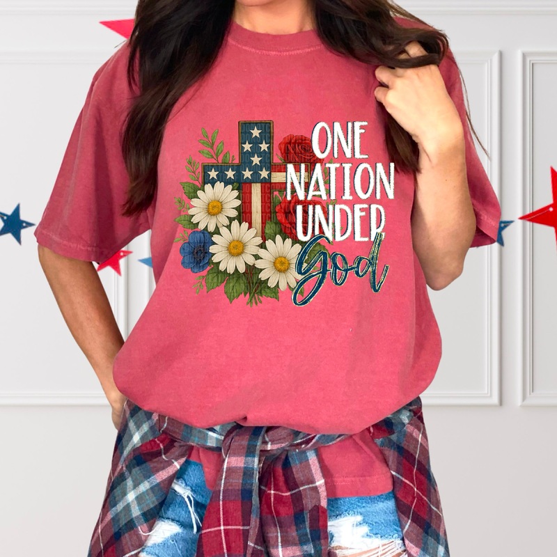 ONE NATION UNDER GOD FLORAL CROSS WHITE
