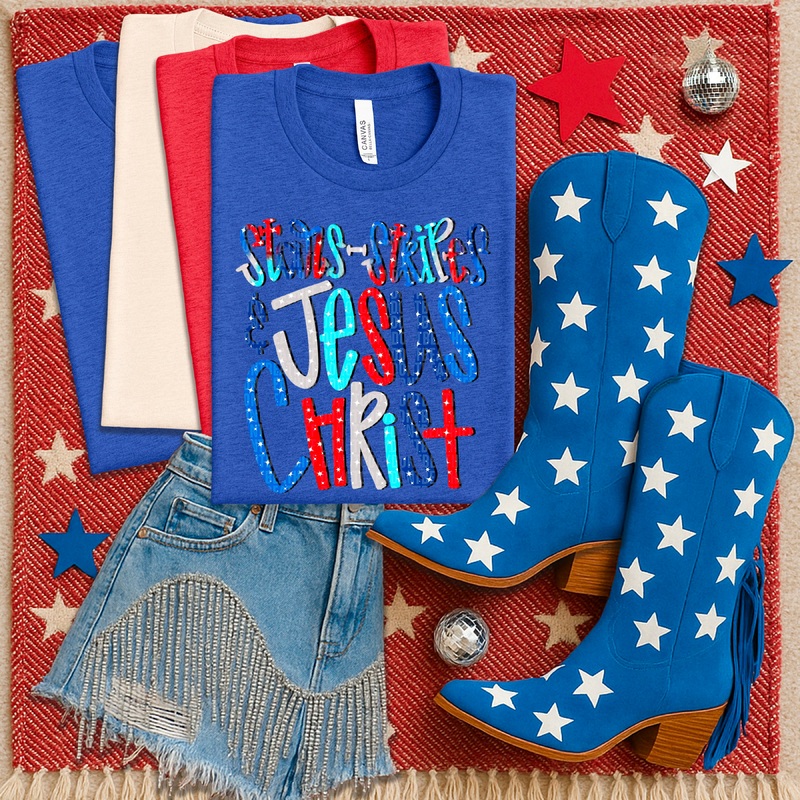 STARS STRIPES JESUS CHRIST|Pocket 4″|Infant 6″|Toddler 7″|Youth 8.5″|Adult 11″|Adult 12″