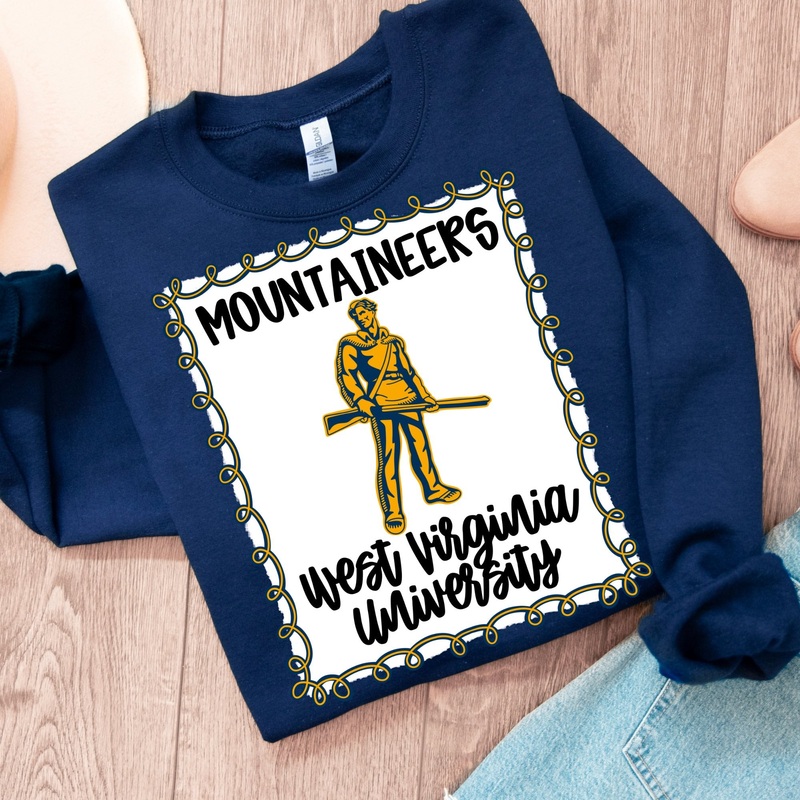 WEST VIRGINIA UNIV|Pocket 4″|Infant 6″|Toddler 7″|Youth 8.5″|Adult 11″|Adult 12″