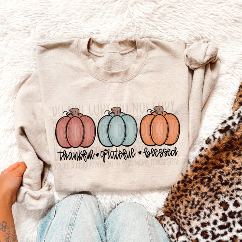 THANKFUL GRATEFUL BLESSED PUMPKIN TRIO