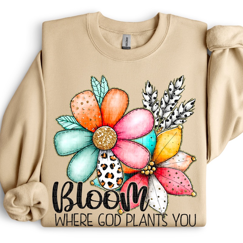BLOOM WHERE GOD PLANTS YOU|Pocket 4″|Infant 6″|Toddler 7″|Youth 8.5″|Adult 11″|Adult 12″