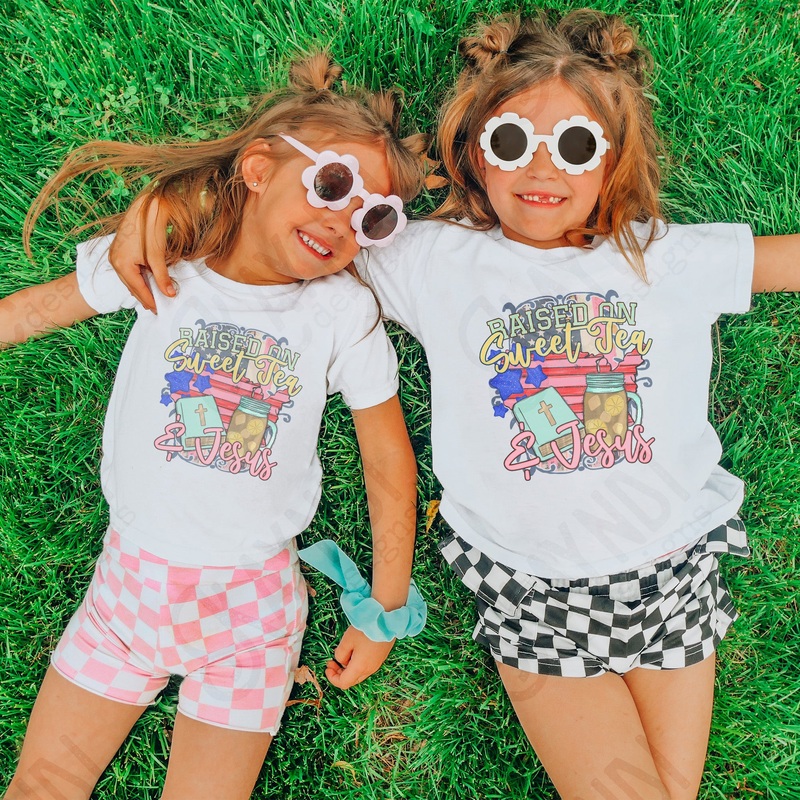 SWEET TEA AND JESUS|Pocket 4″|Infant 6″|Toddler 7″|Youth 8.5″|Adult 11″|Adult 12″